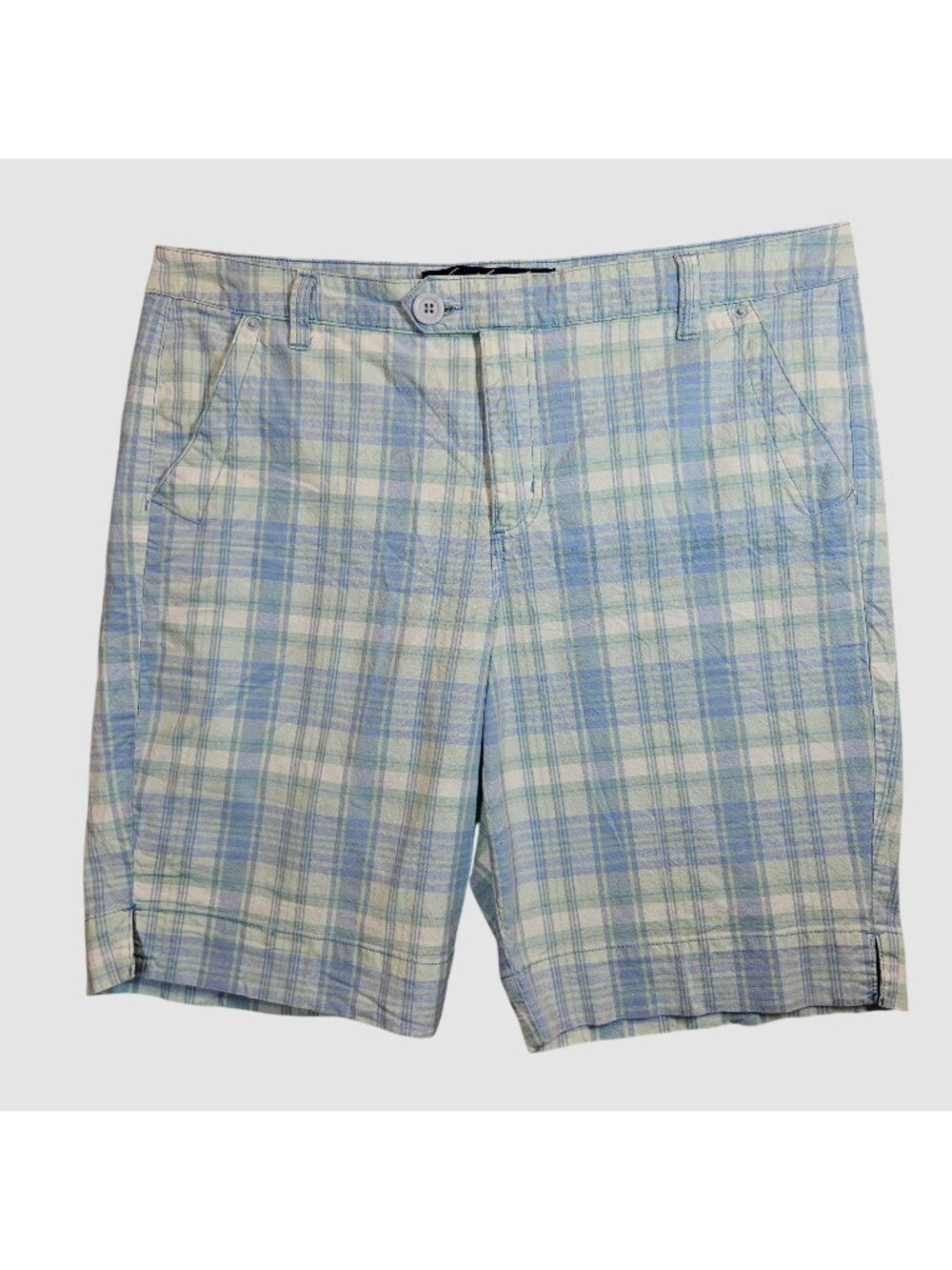 Gloria Vanderbilt Womens 18 Plaid Shorts Blue Cotton Casual Summer vacation